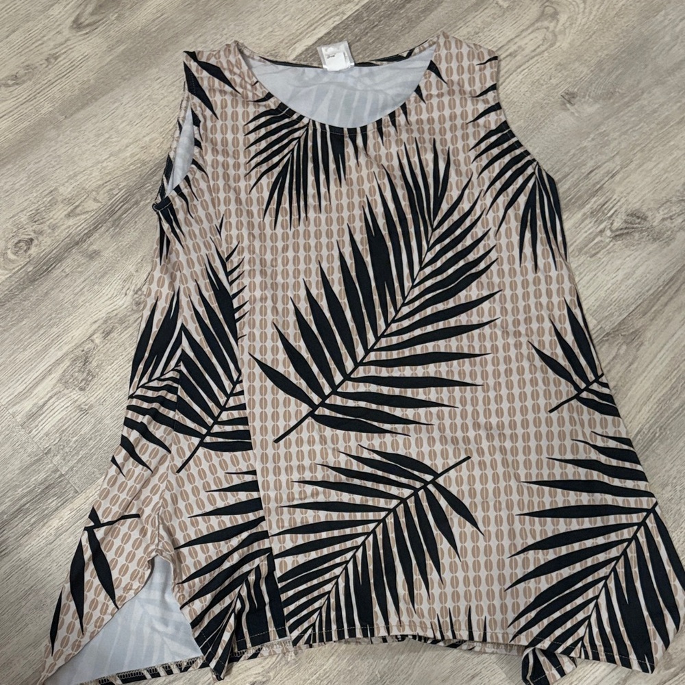 Tropical Palm Leaf Sleeveless Blouse